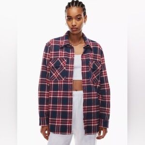 TNA Oversized Plaid Shirt in Red and Navy